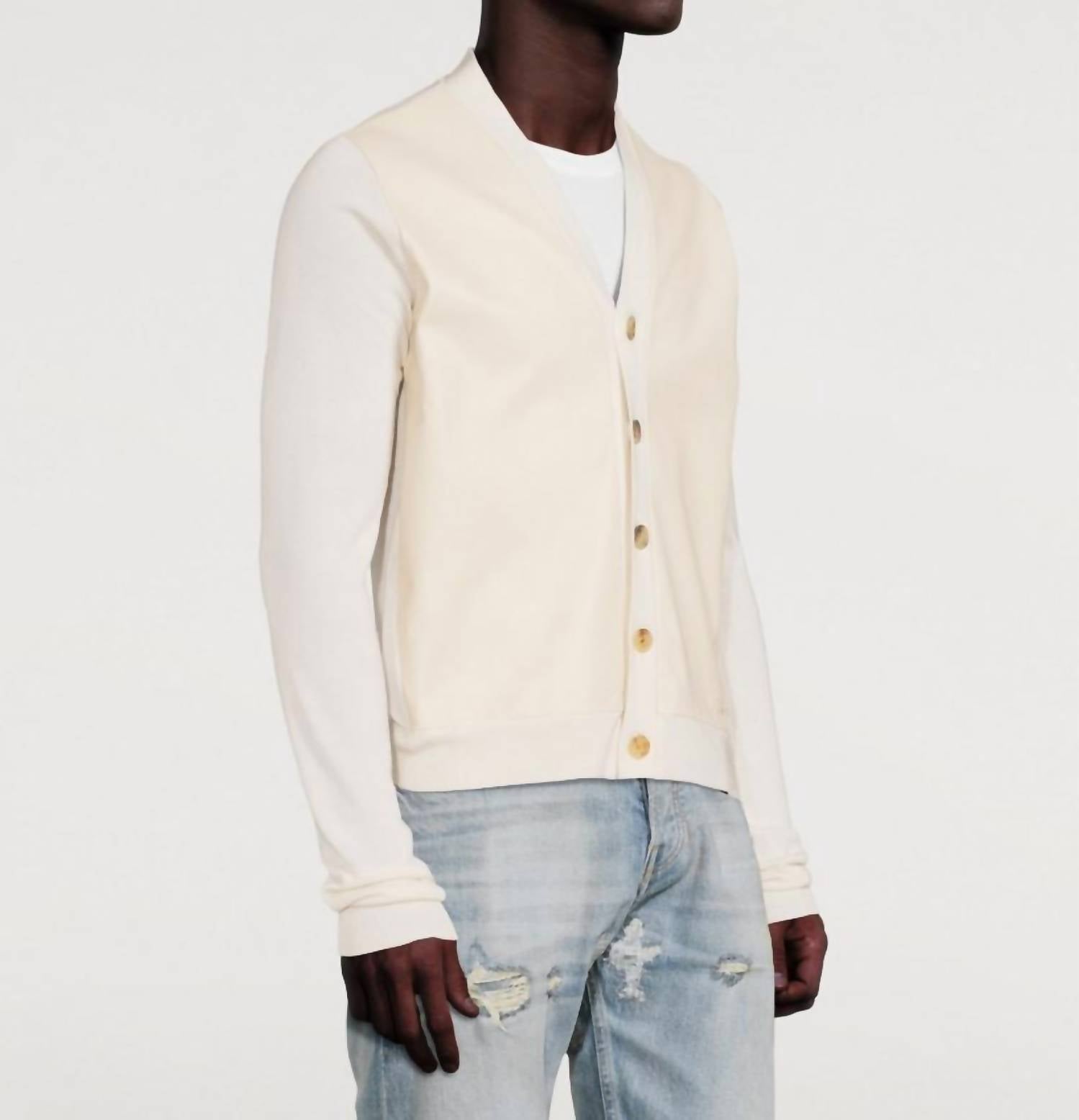 Amiri Leather Front Cardigan in alabaster - men's sweater - detail view