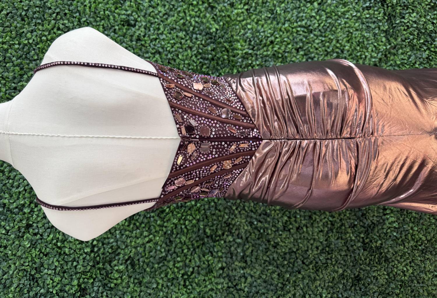 Ava Presley - Metallic Corset Top Prom Dress