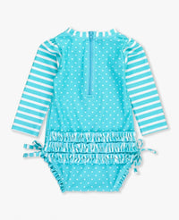 Rufflebutts - Polka Dot and Stripe One-Piece Rash Guard Swim Suit