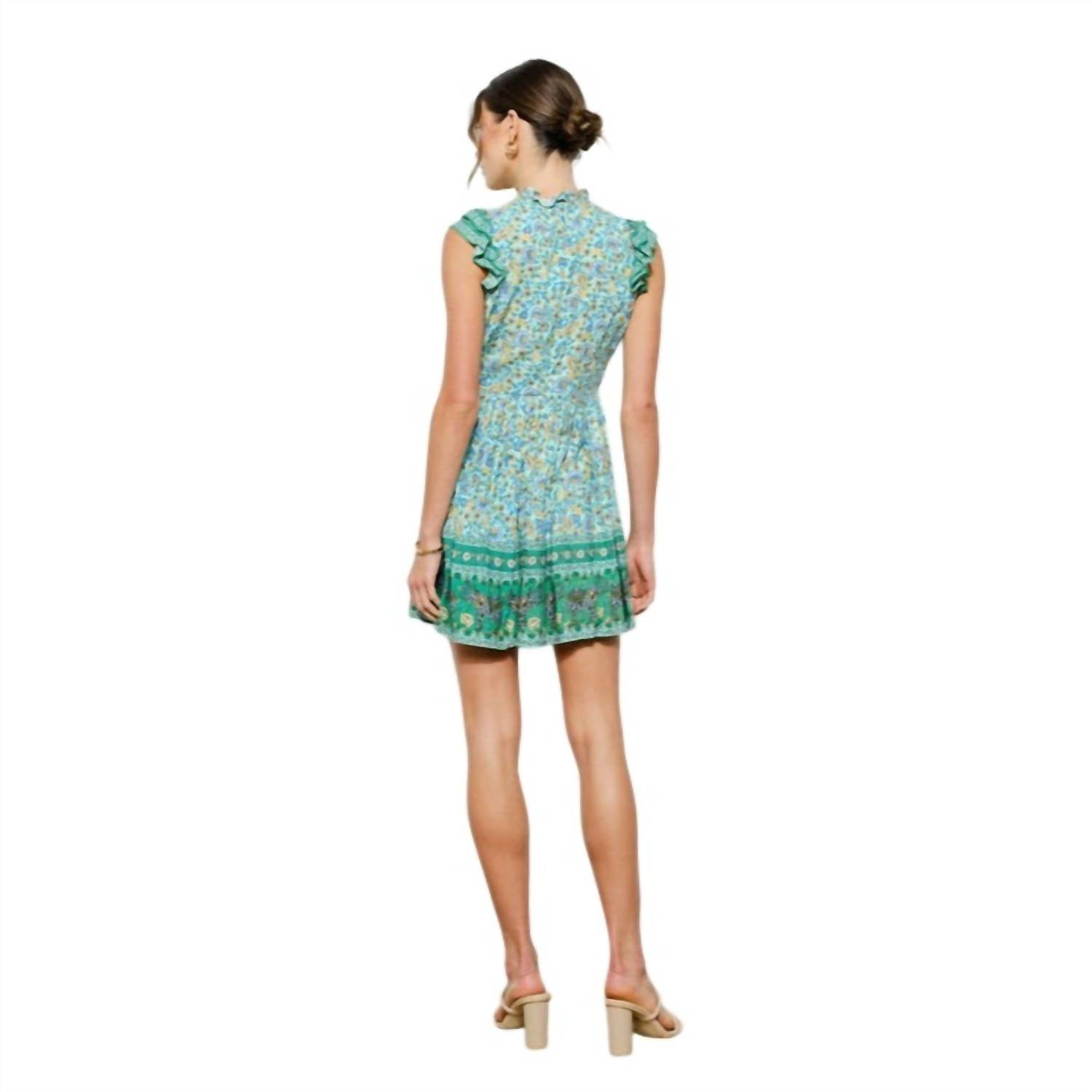INA Fashion Floral Ruffle Trim Mini Dress in green multi - women's dress - detail view