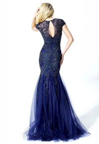 Sherri Hill Beaded Mermaid Gown in navy - women's dress - alternate view