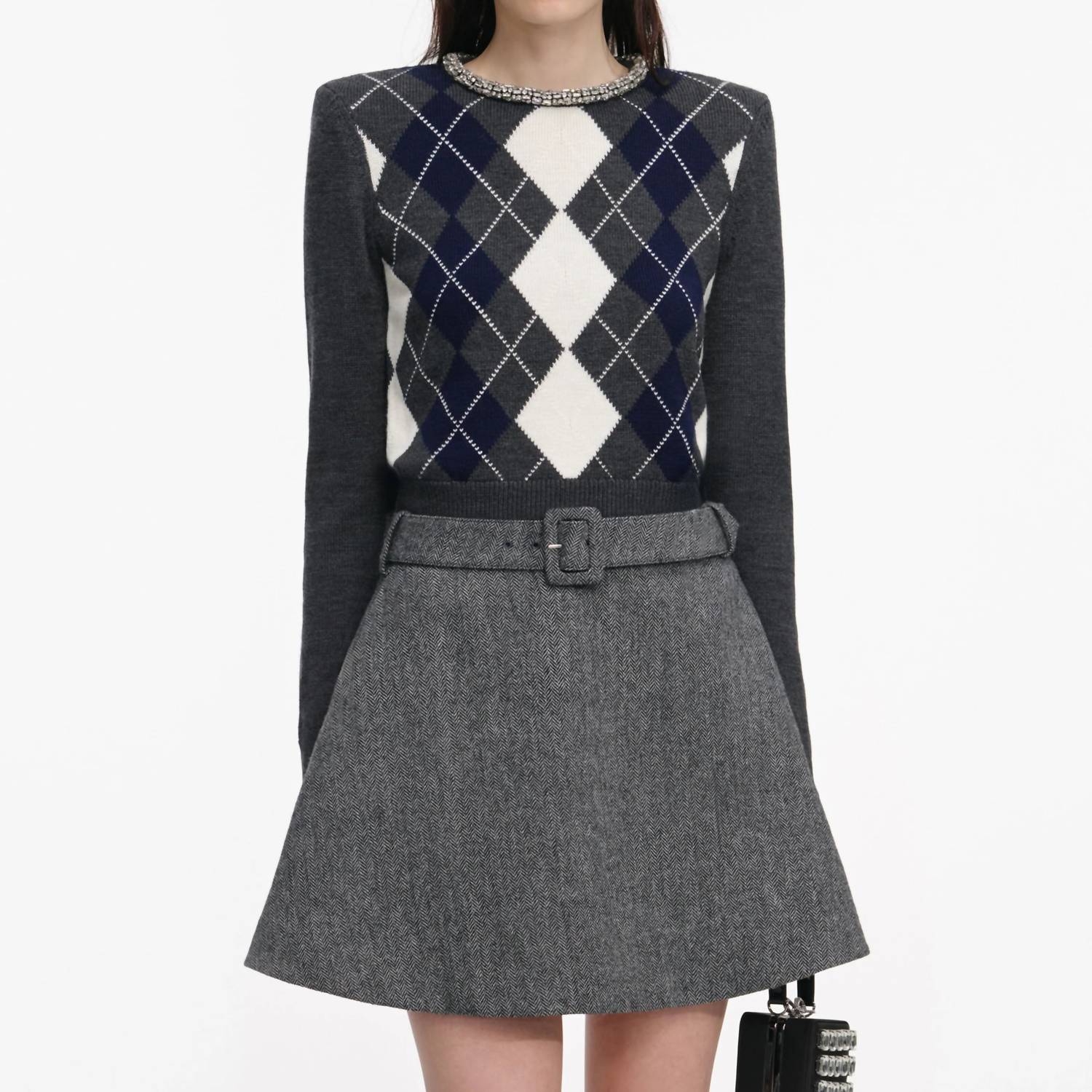 Self-Portrait - Argyle Crystal Trim Jumper