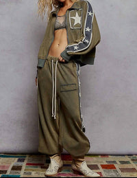 Pol - French Terry Star And Striped Jacket And Jogger Set