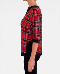 GRETCHEN SCOTT Split Neck Tunic Top in red multi - women's shirt - detail view