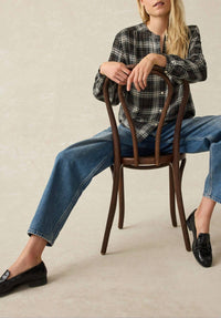 Faherty Drift Top in black - women's long sleeve top - detail view