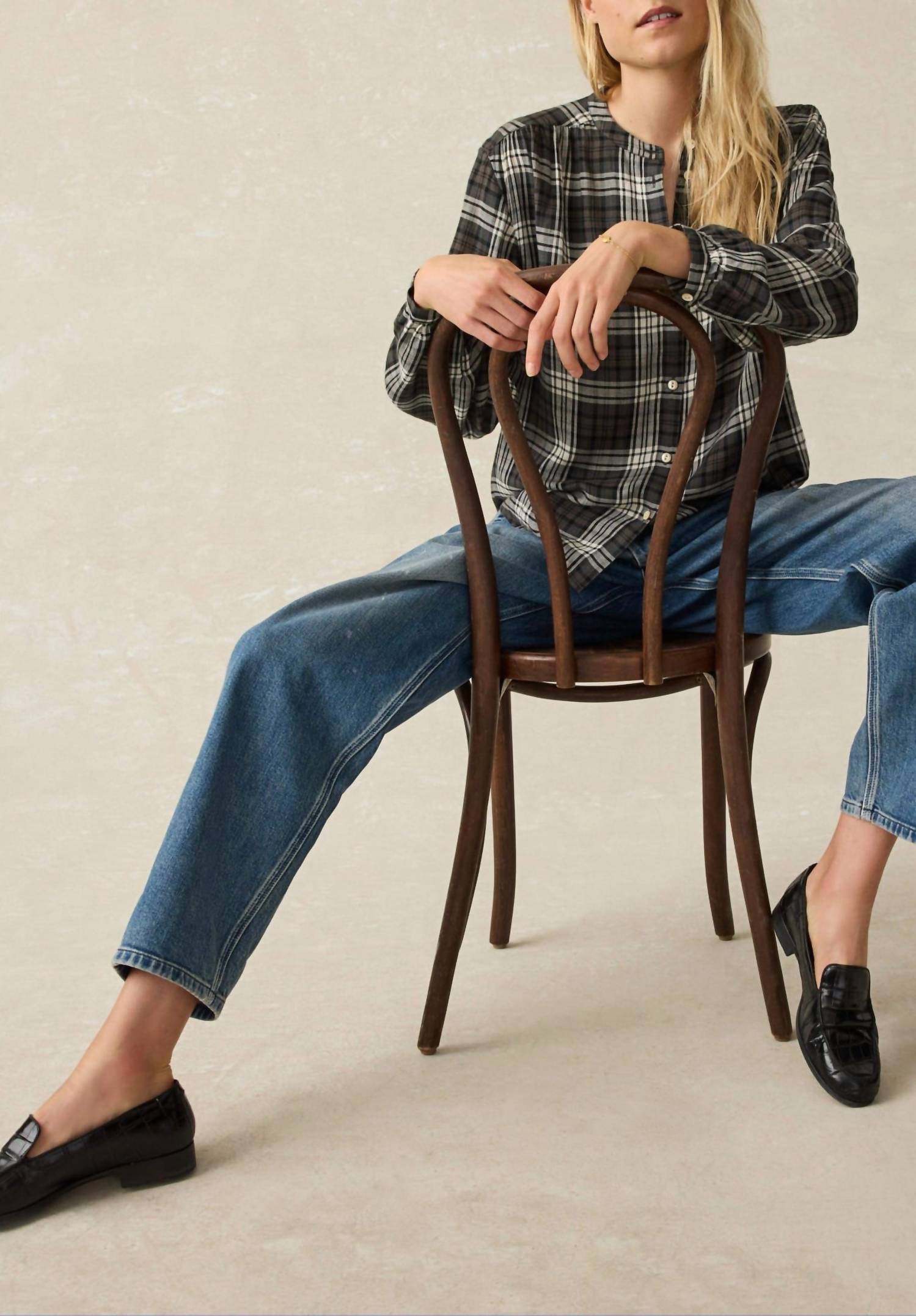 Faherty Drift Top in black - women's long sleeve top - detail view