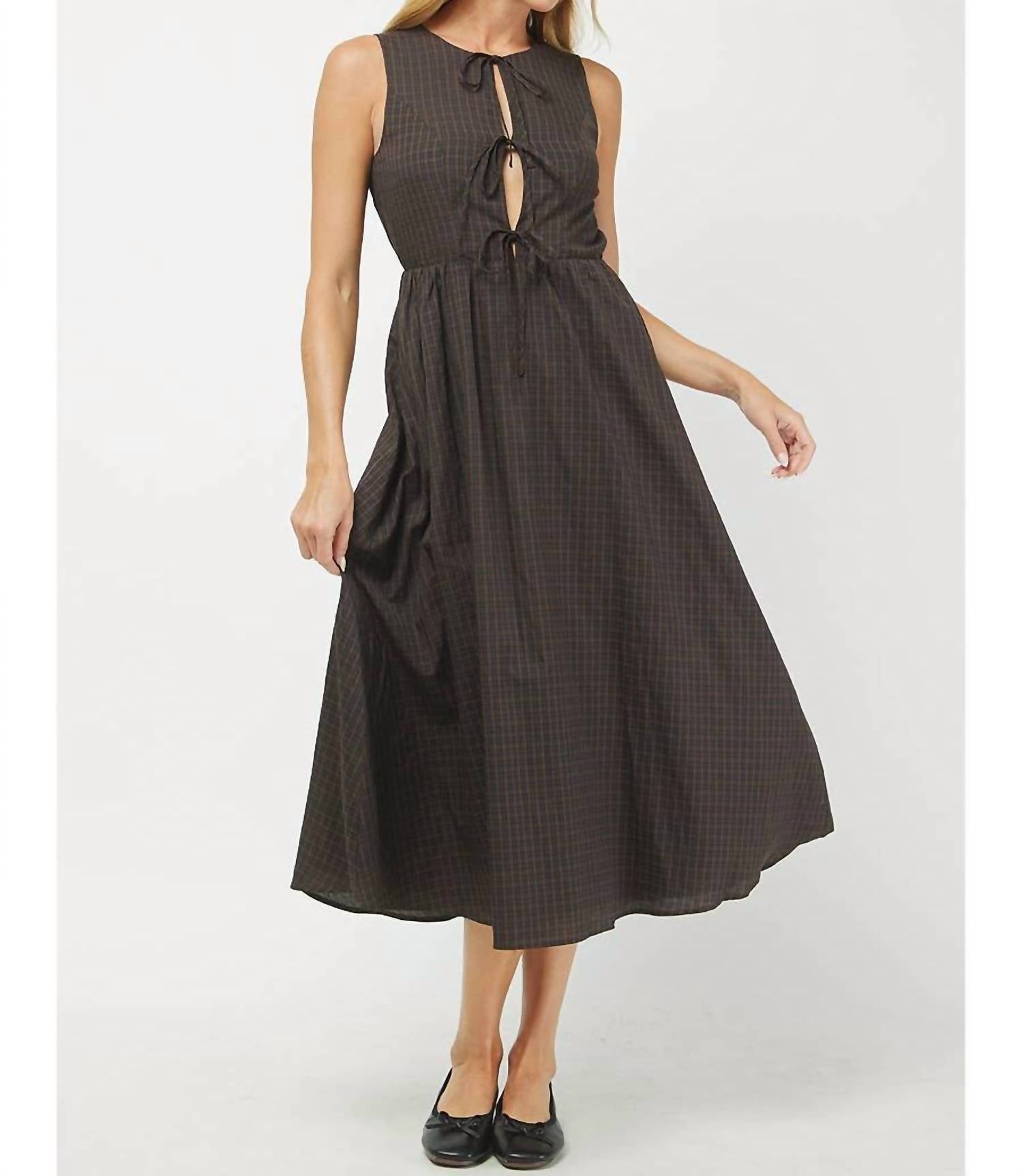 Needii - Pearl Gingham Tie Top Tank Midi Dress