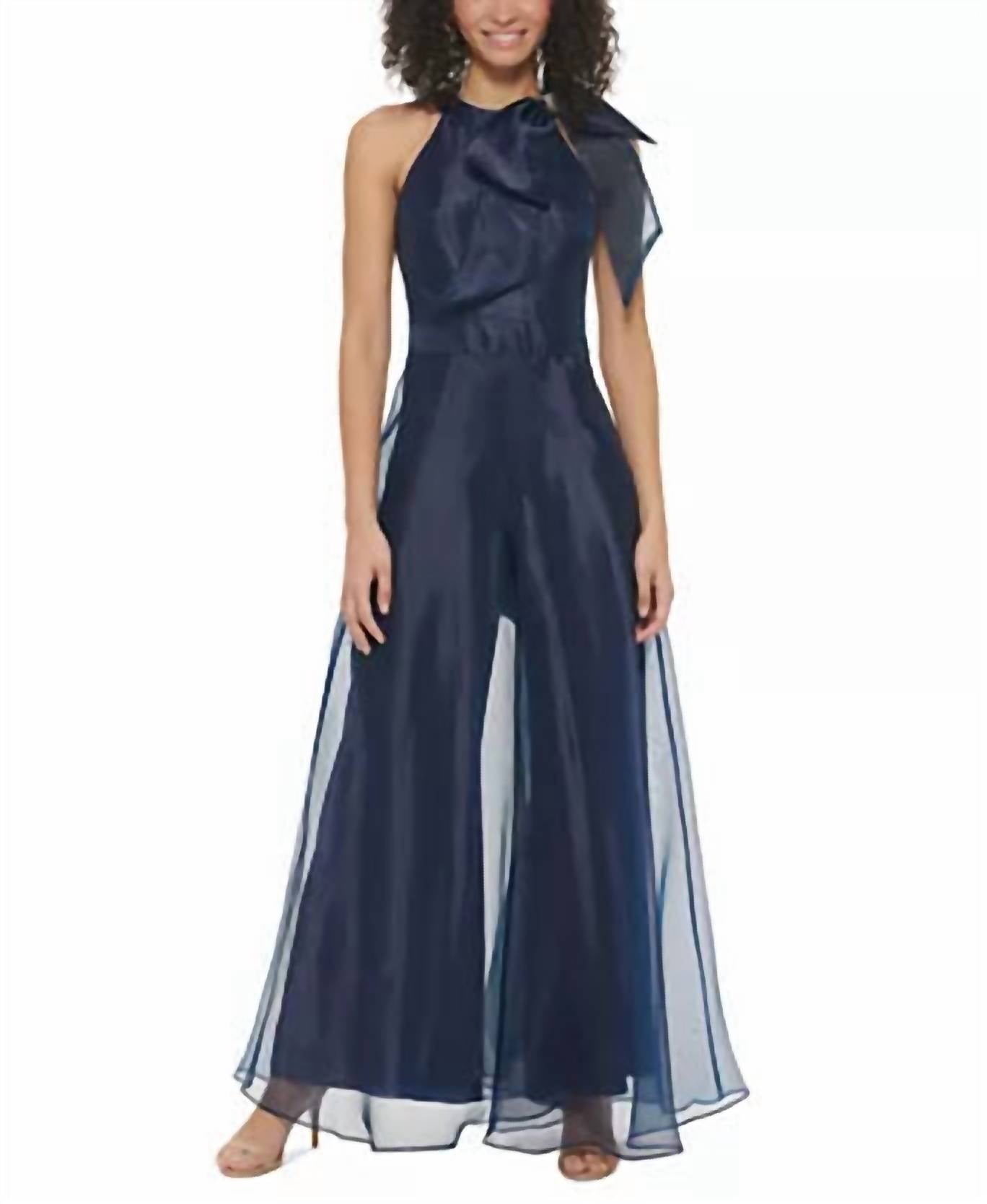 Eliza J - Bow-neck Sleeves Jumpsuit