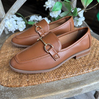 SODA Women's Guitar Buckle Loafer in cognac - women's flats - detail view