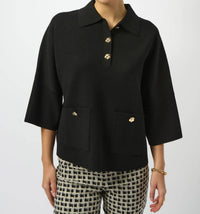 Joseph Ribkoff Boxy Knit Collared Sweater in black - women's shirt
