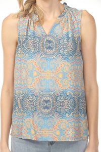 Charlie B - Ruffle Collar Printed Sleeveless Top