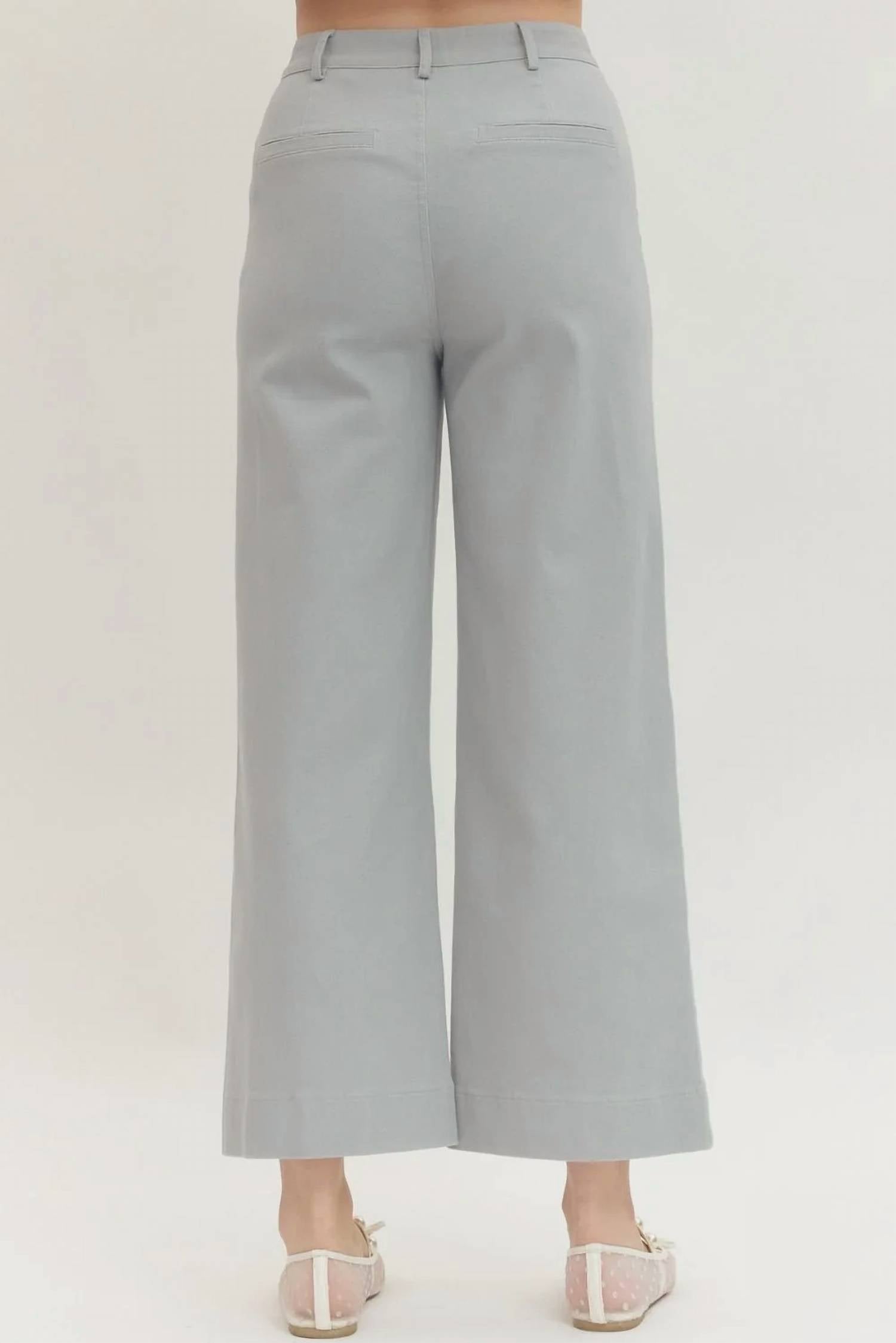 Entro - Solid Wide Leg Scallop Pocket Pants