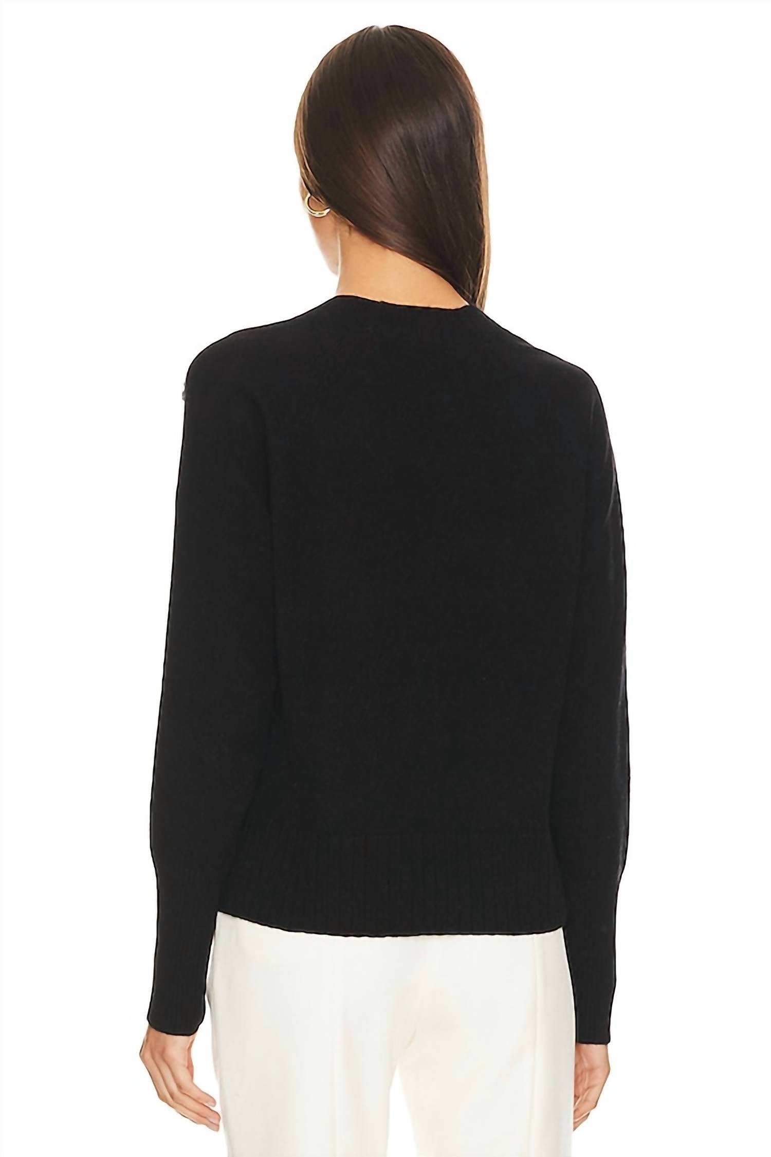 Brochu Walker Jolie Fringe Vee Sweater in black onyx - women's sweater - alternate view