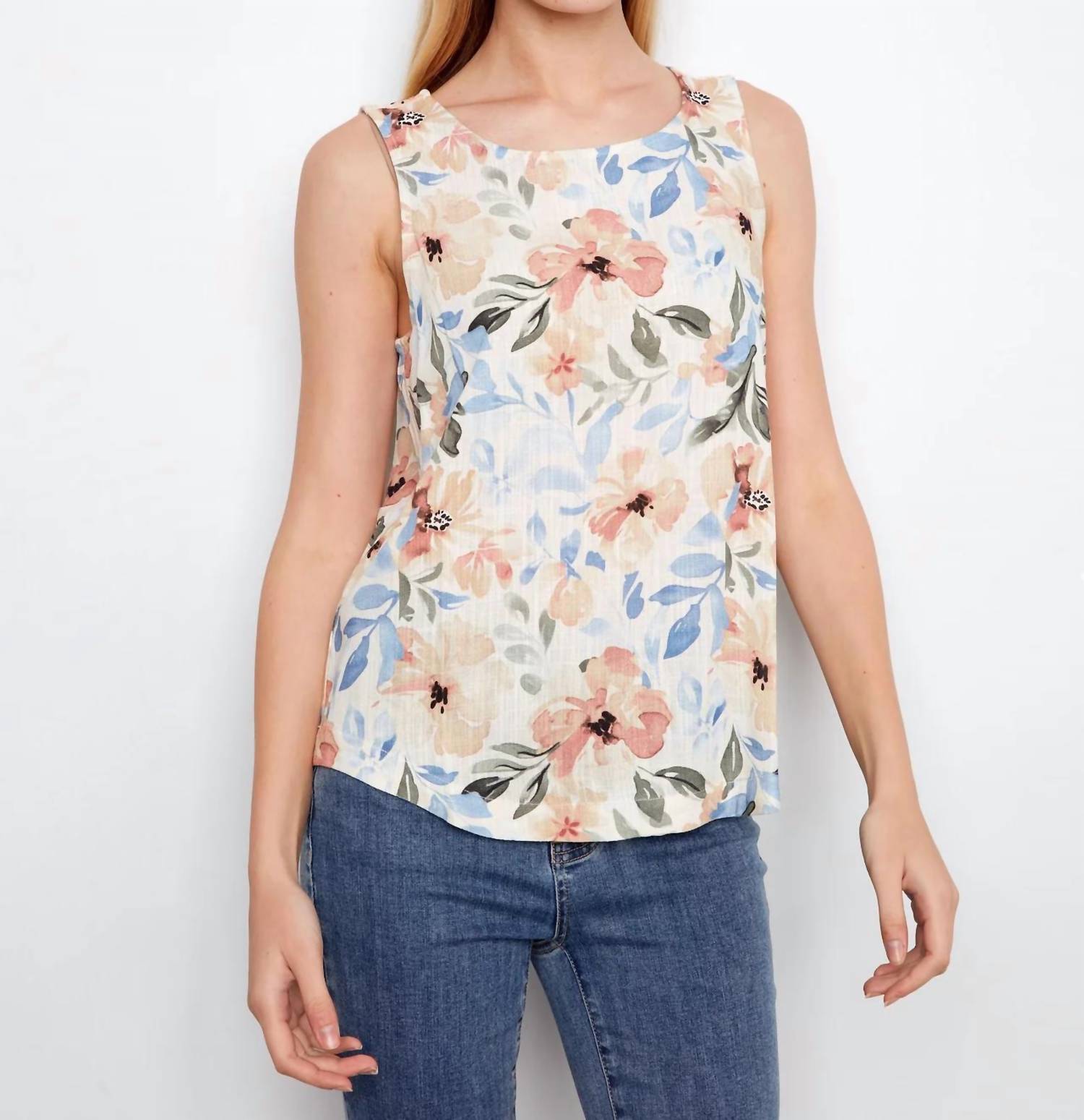 Charlie B - Printed Sleeveless Linen Blend Blouse