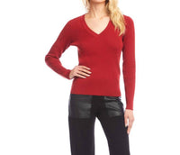 Karen Kane Ribbed V-Neck Sweater in tomato - women's sweater