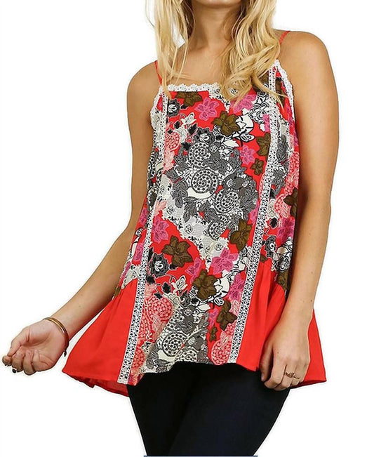 Umgee - Floral Spaghetti Strap Lace Tank Top