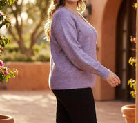 Karen Kane Sequin V-neck Sweater - Plus in lavender - women's sweater - view 4