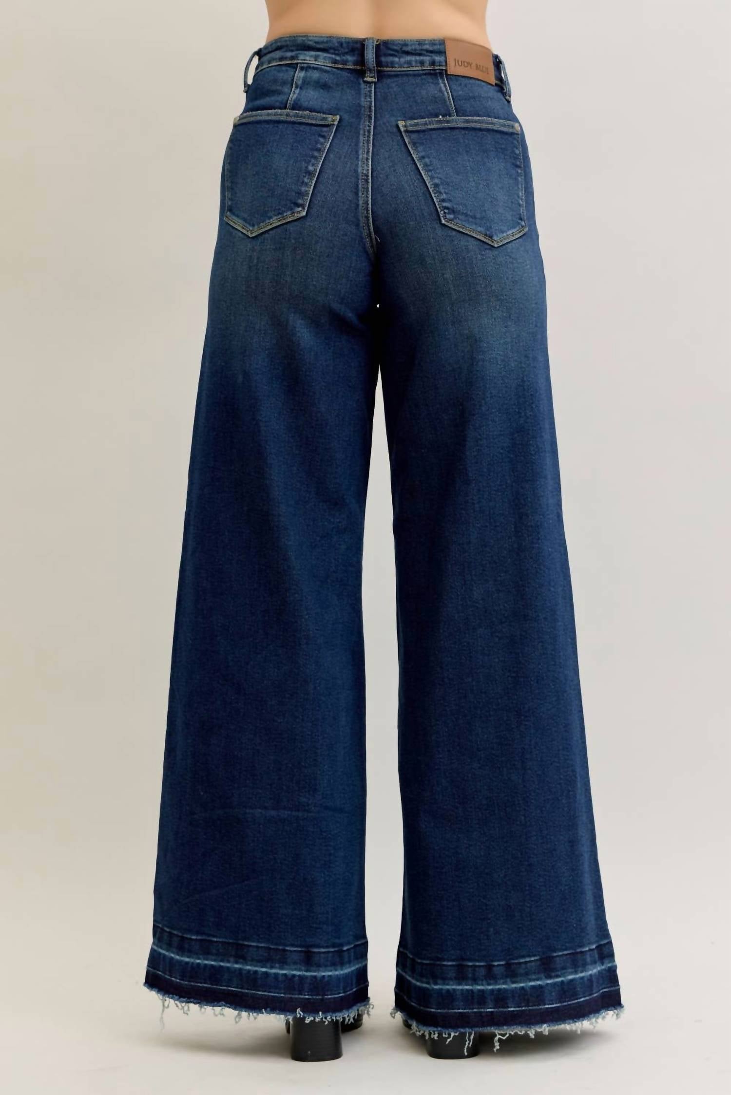 Judy Blue High Waist Palazzo Front Patch Pockets Jeans in dark wash - women's jeans - view 6