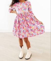 Mila & Rose - Fluttering Garden Three Quarter Sleeve Pocket Twirl Dress