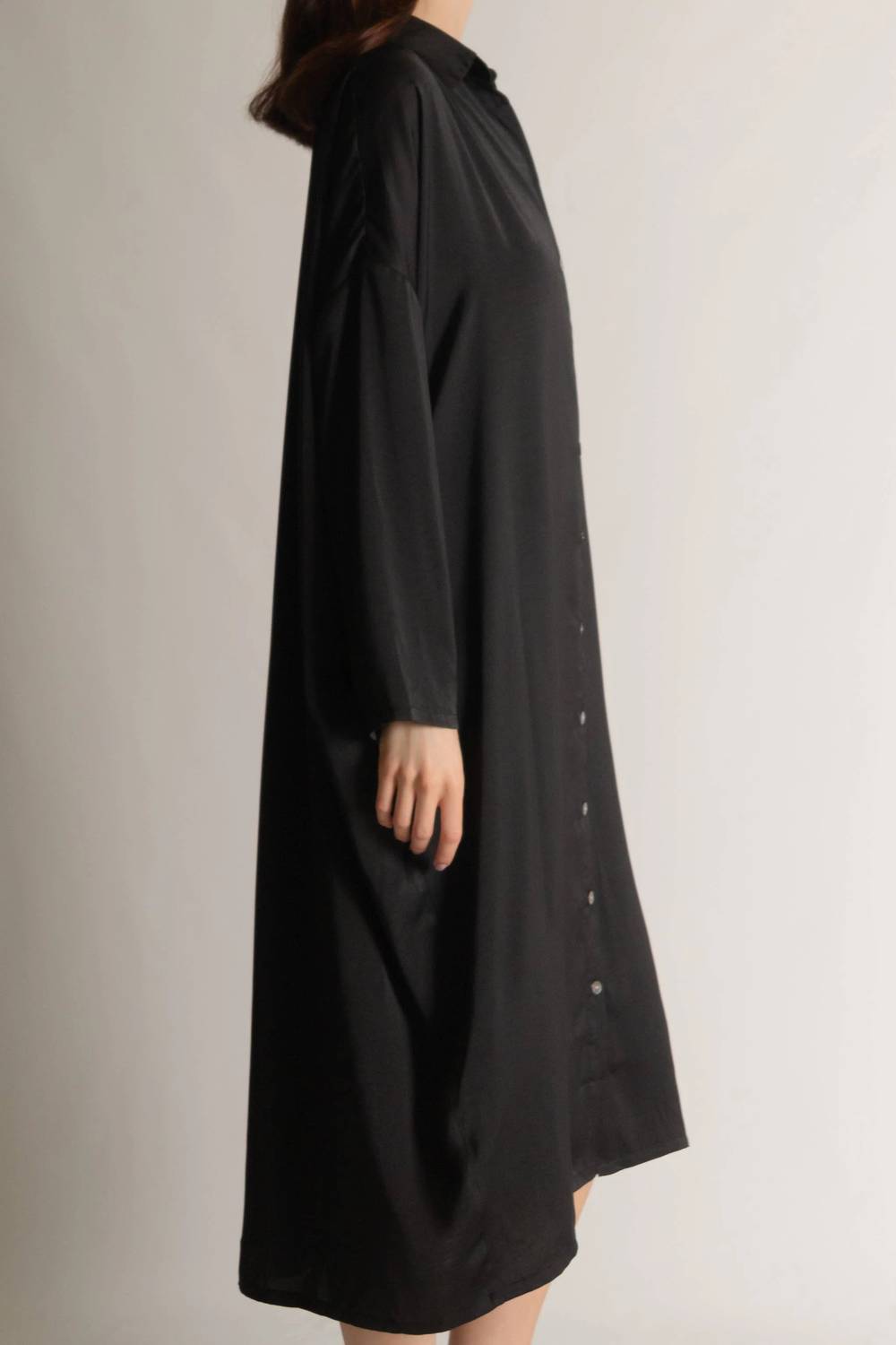 P.Cill - Satin Oversized Button Up Shirt Midi Dress