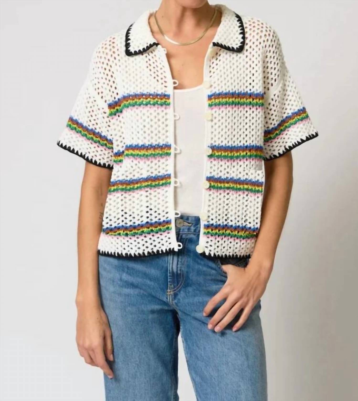 Central Park West - Noa Crochet Stripe Button Down