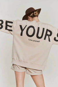 JADE BY JANE Be Yourself Love Yourself Oversized Sweatshirt in beige - women's top - detail view
