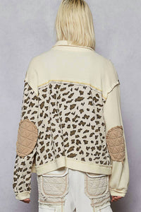 POL Floral Animal Print Contrast Color Block Quilted Jacket in cream multi - women's jacket - detail view