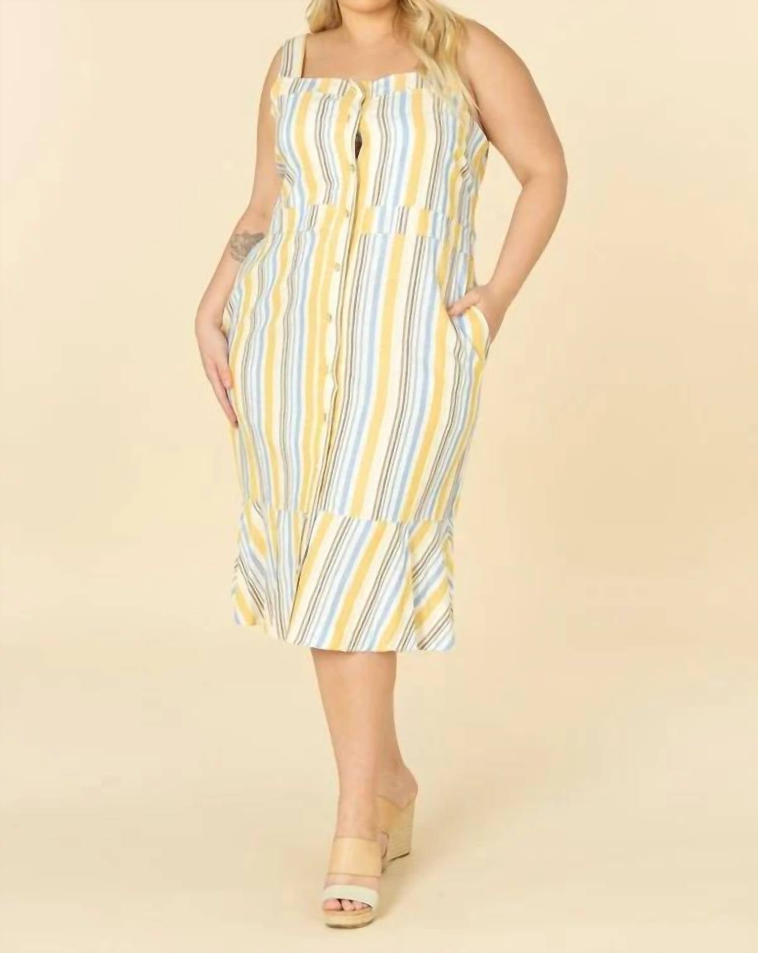 Karen T Design Allure Escape Dress in yellow blue stripe - women's dress