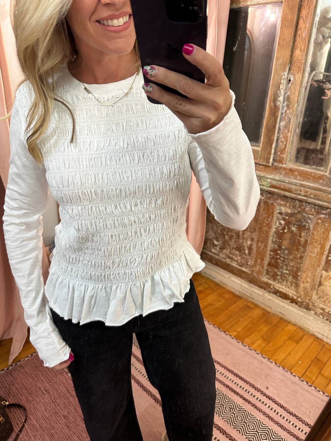 Ee:Some - Smocked Slub Knit Top