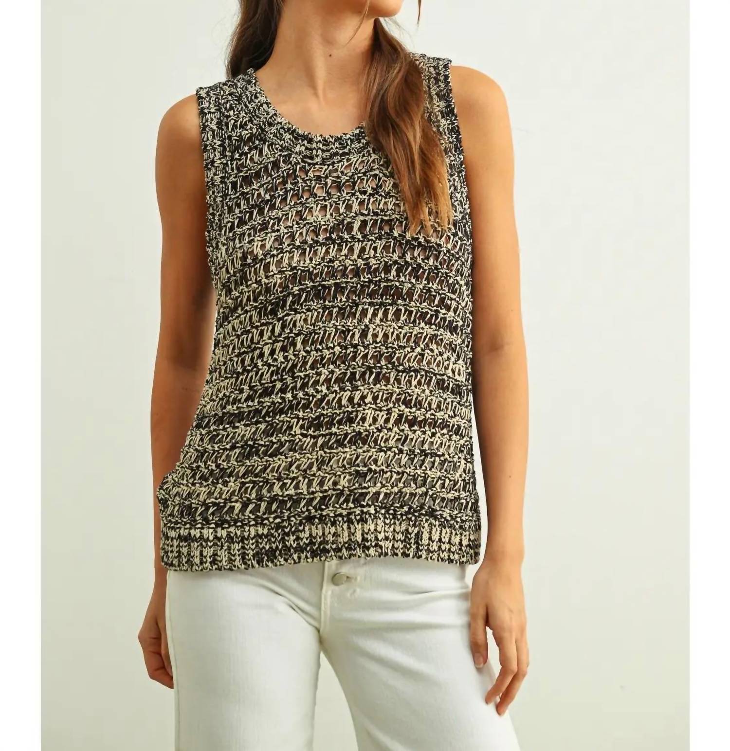 Miou Muse - Sleeveless 2 Tone Knit Top