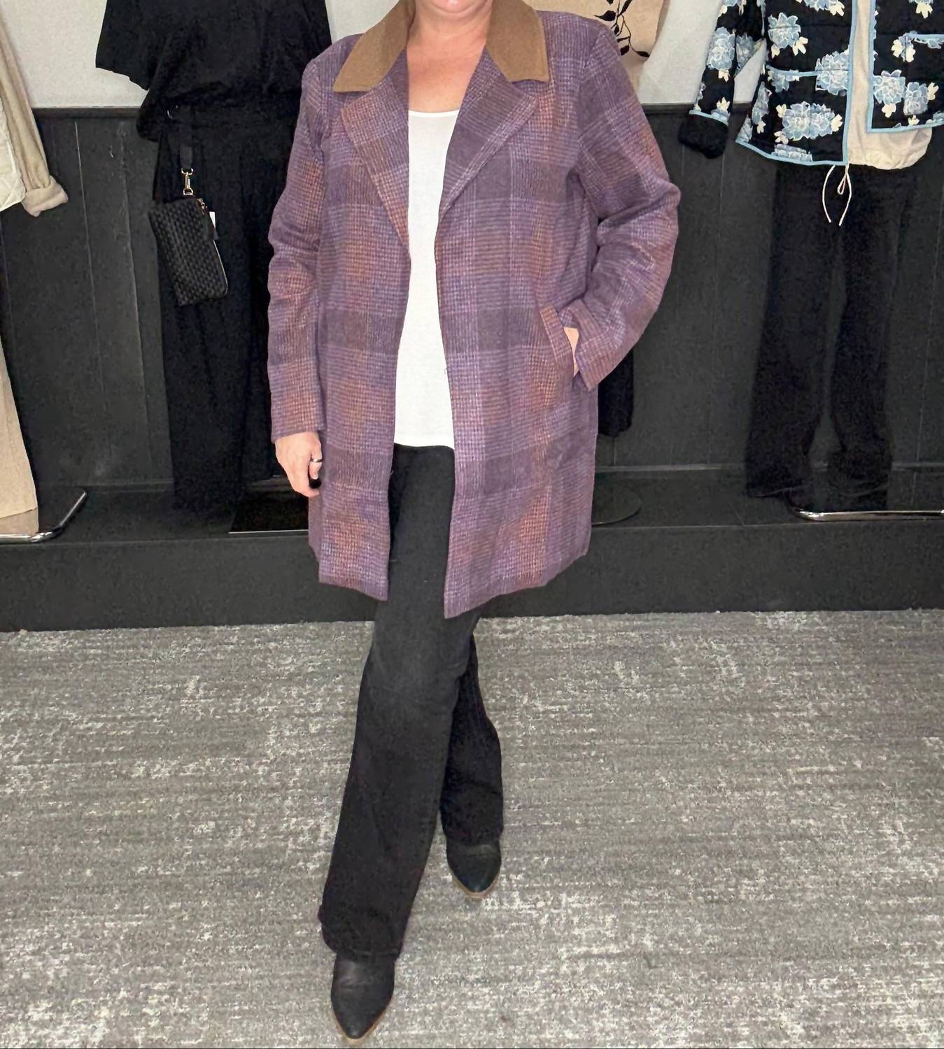Hem & Thread - Brushed Plaid Coat With Contrast Collar