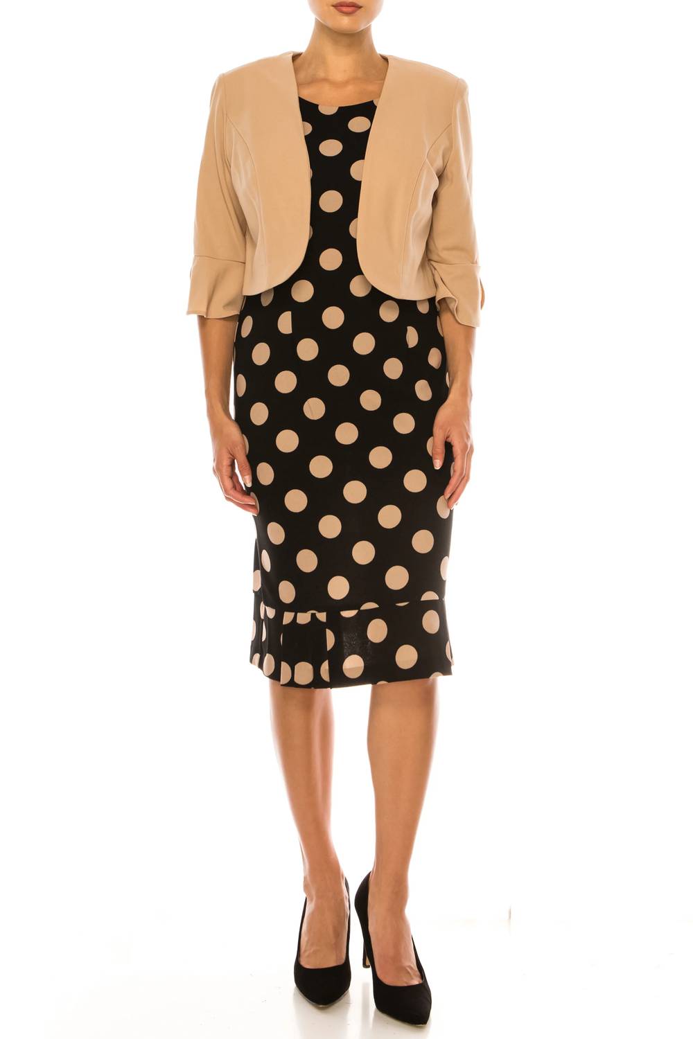 Maya Brooke - Polka Dot Pleated Hem Jacket Dress