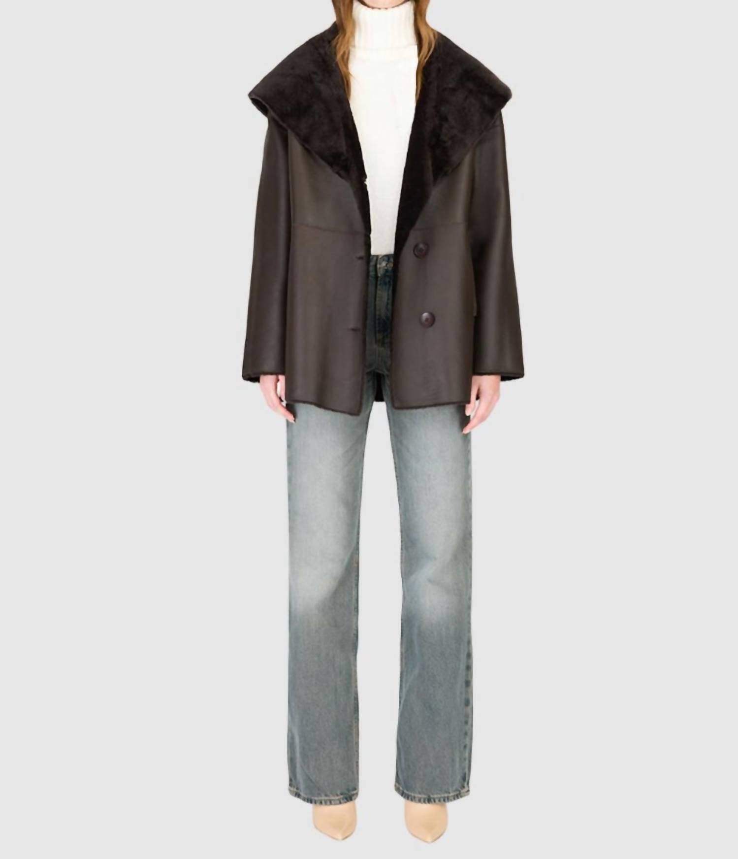 HiSO Cherez Reversible Shearling Jacket in chocolate silky - women's jacket