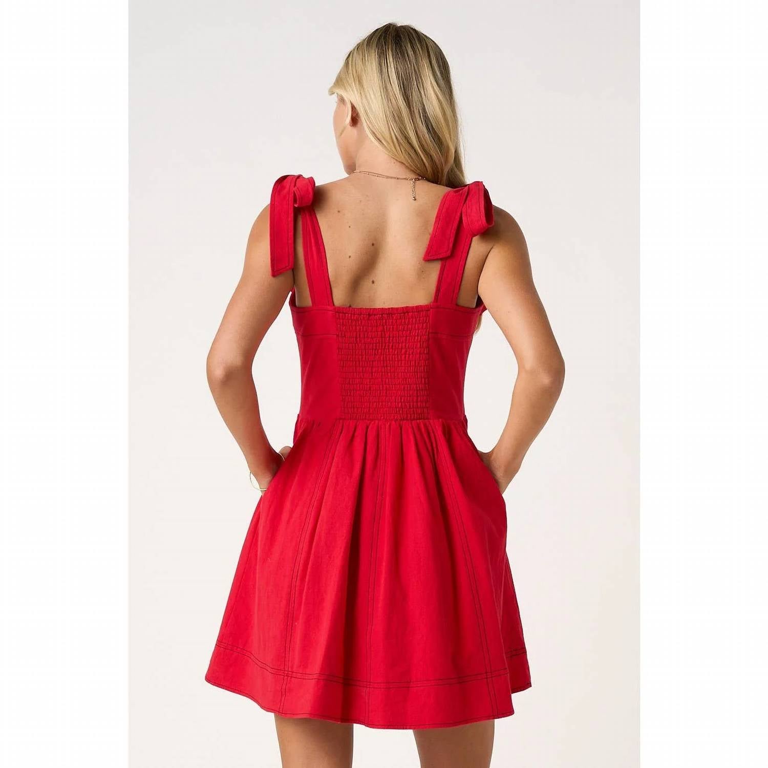Mittoshop - Game Day Contrast Stitch Tie Shoulder Mini Dress