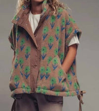 Urban Daizy - Women's Oversized Floral Sherpa Fleece Vest
