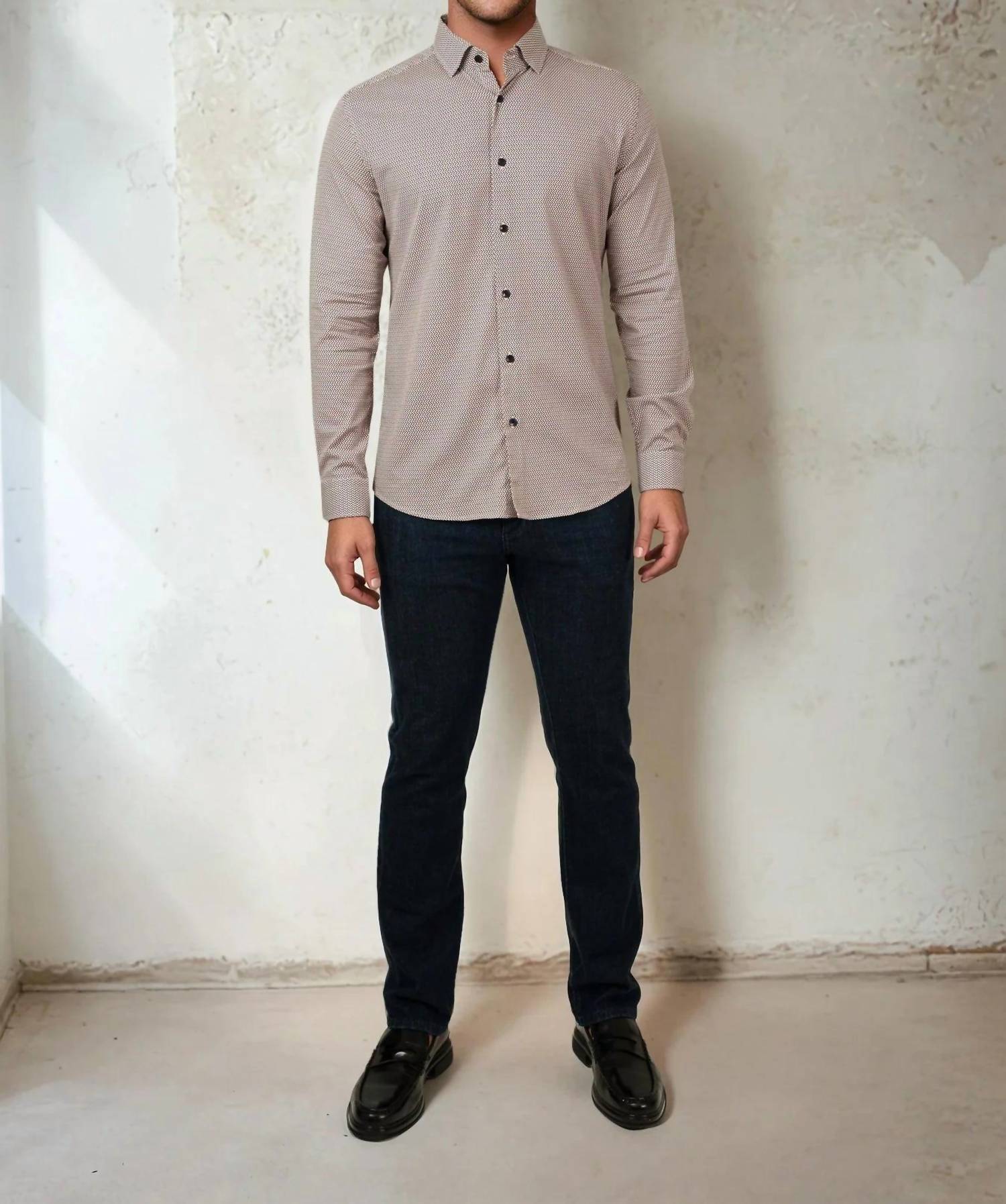 Stone Rose - Printed Micro Weave Long Sleeve Shirt