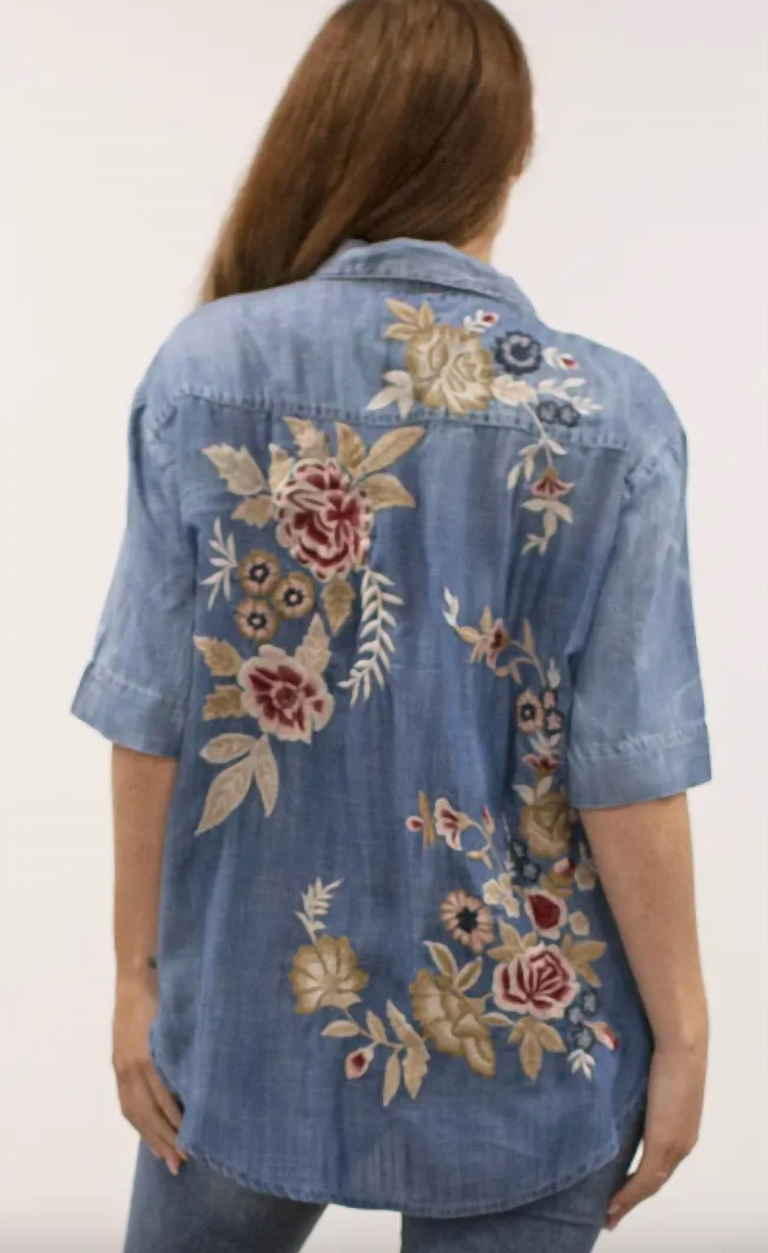 Caite & Kyla Sia Blouse in blue - women's shirt - detail view