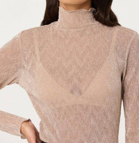 ASTR Kyra Sheer Metallic Top in champagne - women's long sleeve top - view 4
