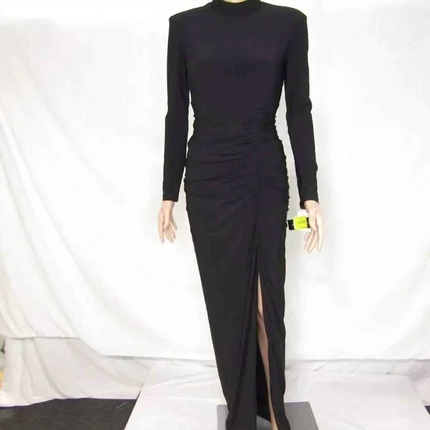 Betsy & Adam - Women's Stretch Ruched High Neck Long Gown