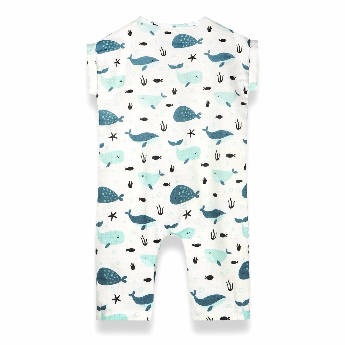 Viverano Organics - Kids Whales Rolled Sleeve Jumpsuit