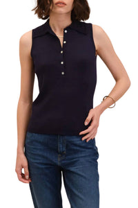 T Tahari - Crochet Collar Sleeveless Sweater Polo