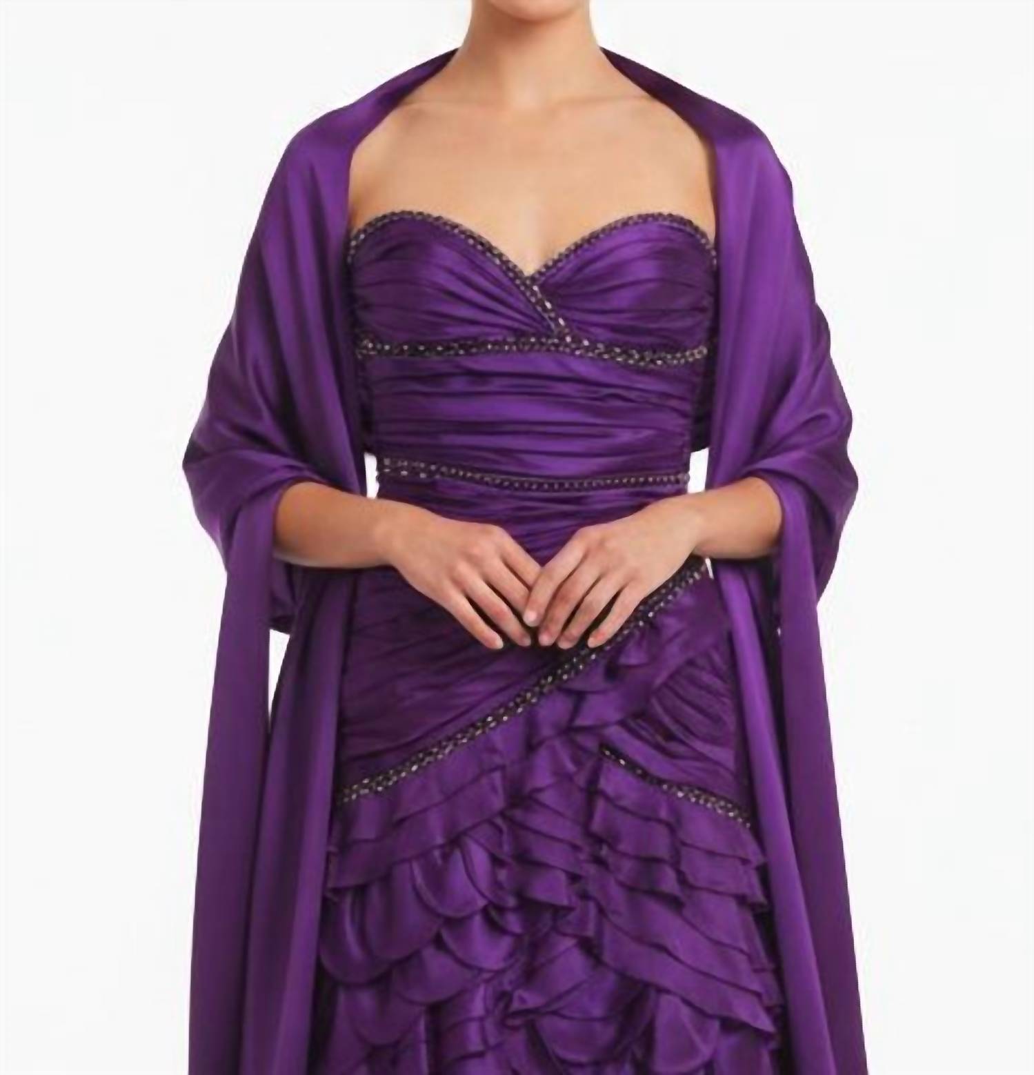 Ysa Makino - Strapless Ruffled Beaded Shawl Maxi Dress