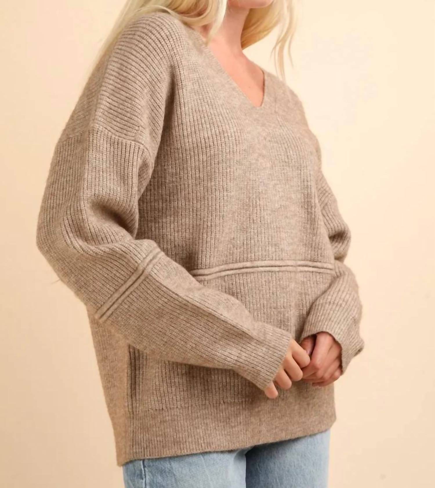 Very J - Oversized Seam Detail Drop Shoulder Hooded Sweater