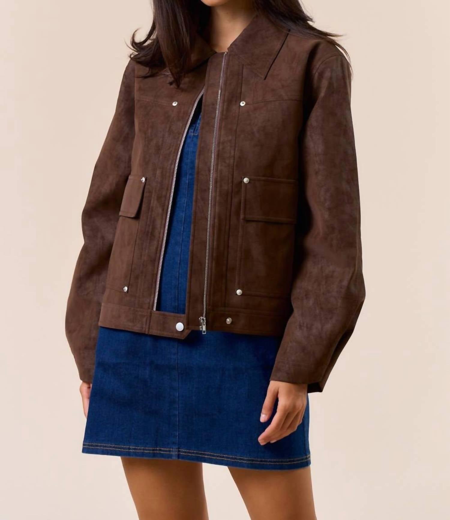 Lalavon - Faux Suede Elevated Utility Jacket
