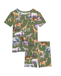 POSH PEANUT Kid's Safari Basic Short Sleeve And Short Pajama in green - kids' sleepwear - detail view