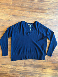 Autumn Cashmere Women's Relaxed V Sweater in navy - women's sweater