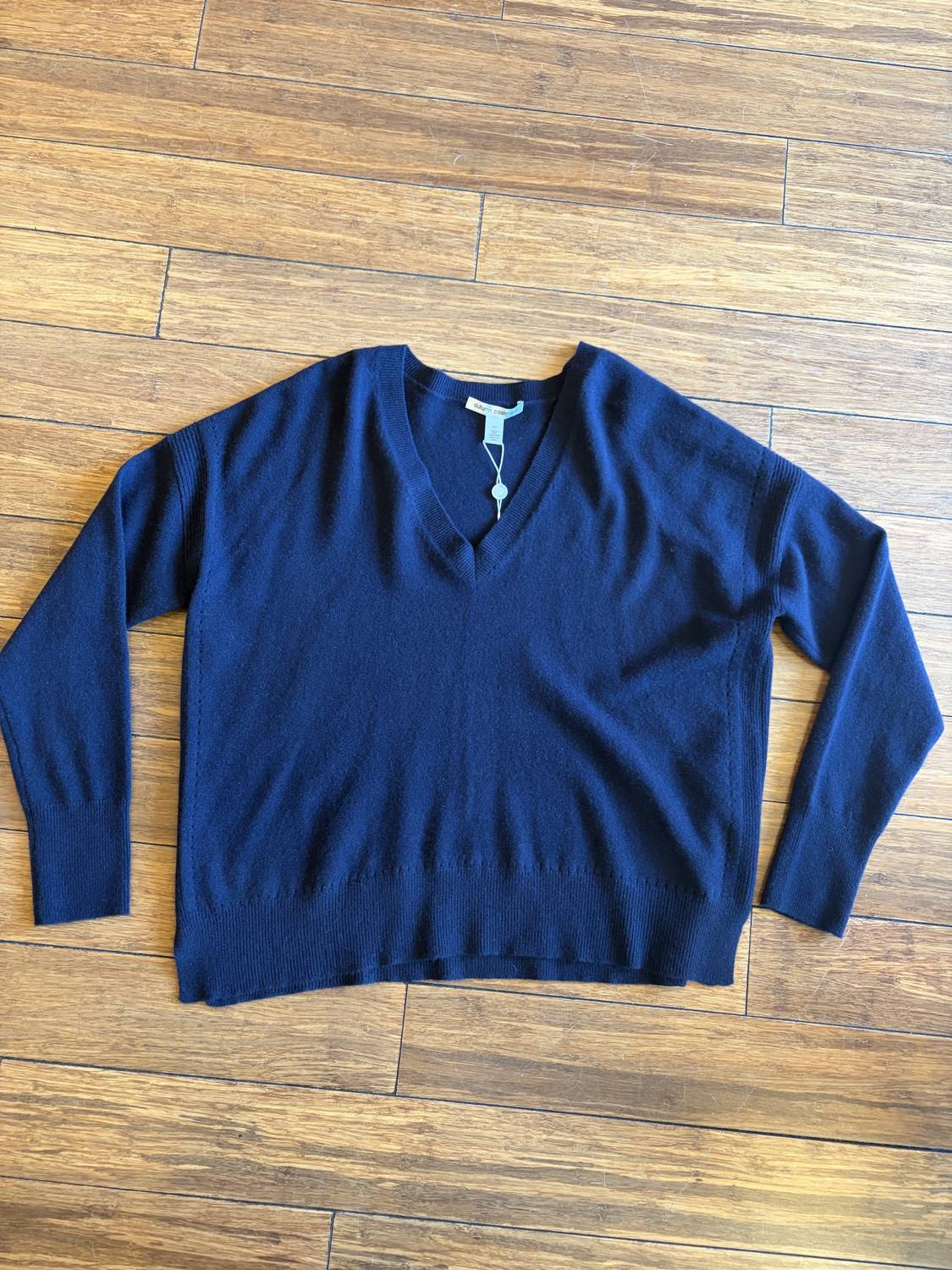 Autumn Cashmere Women's Relaxed V Sweater in navy - women's sweater