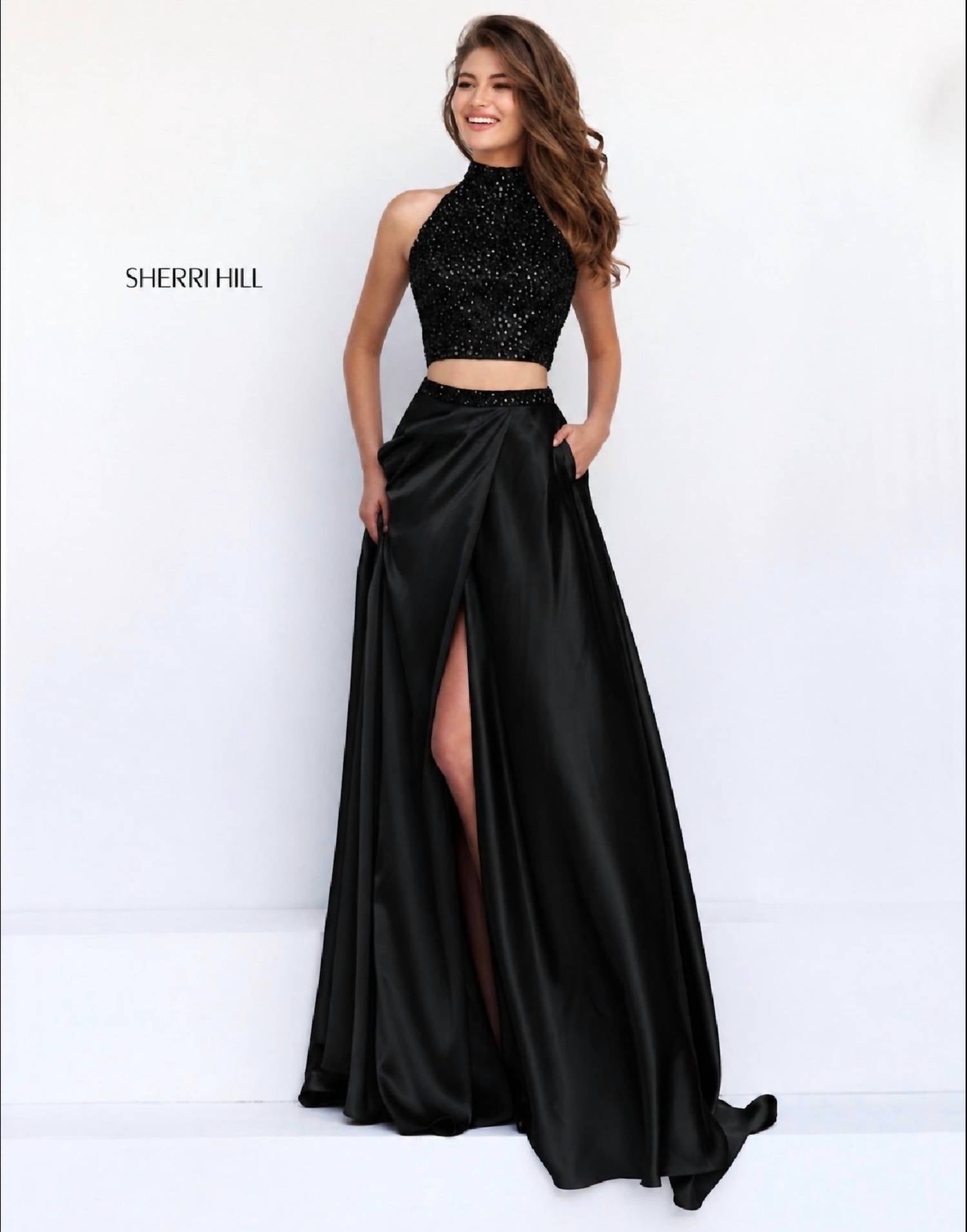 Sherri Hill - Two Piece Halter High Slit Prom Gown Dress