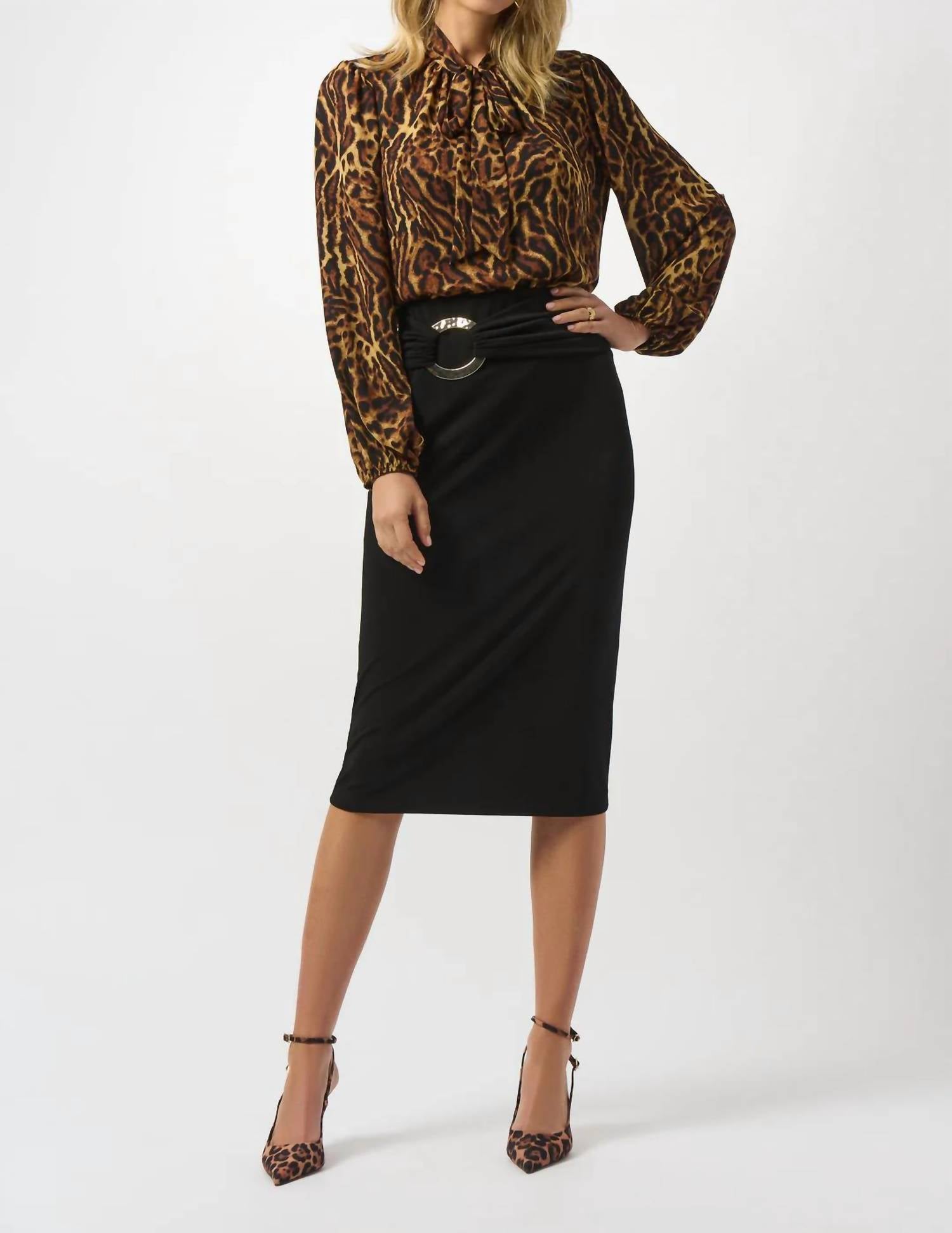 Joseph Ribkoff Animal Print Straight Blouse in brown black - women's blouse
