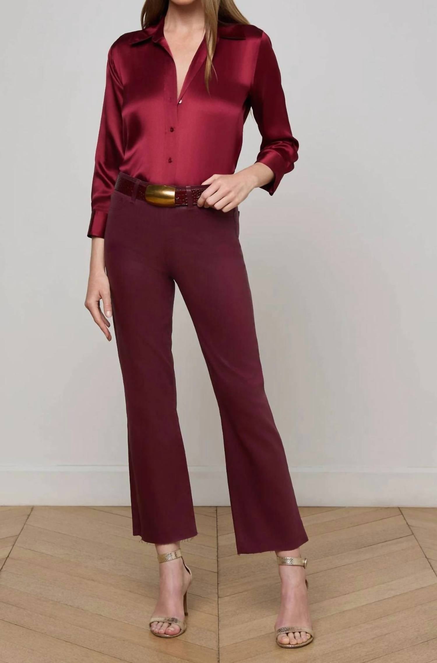 L'Agence Kendra Coated Cropped Flare Jean in dark port - women's jeans - alternate view